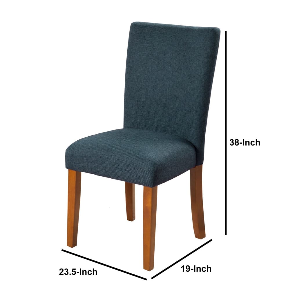 Fabric Upholstered Parson Dining Chair with Wooden Legs Navy Blue and Brown Set of Two - K6805-F1570 KFN-K6805-F1570