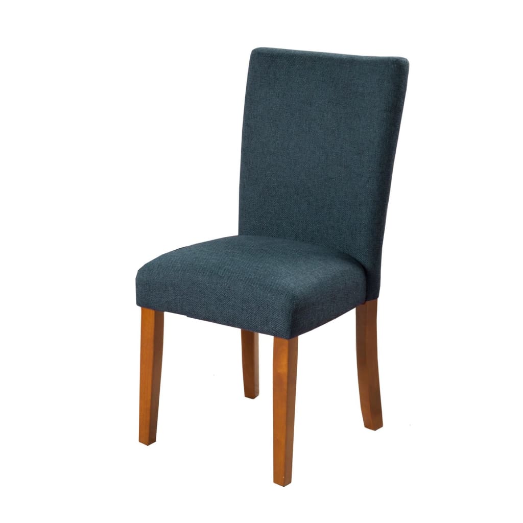 Fabric Upholstered Parson Dining Chair with Wooden Legs Navy Blue and Brown Set of Two - K6805-F1570 KFN-K6805-F1570