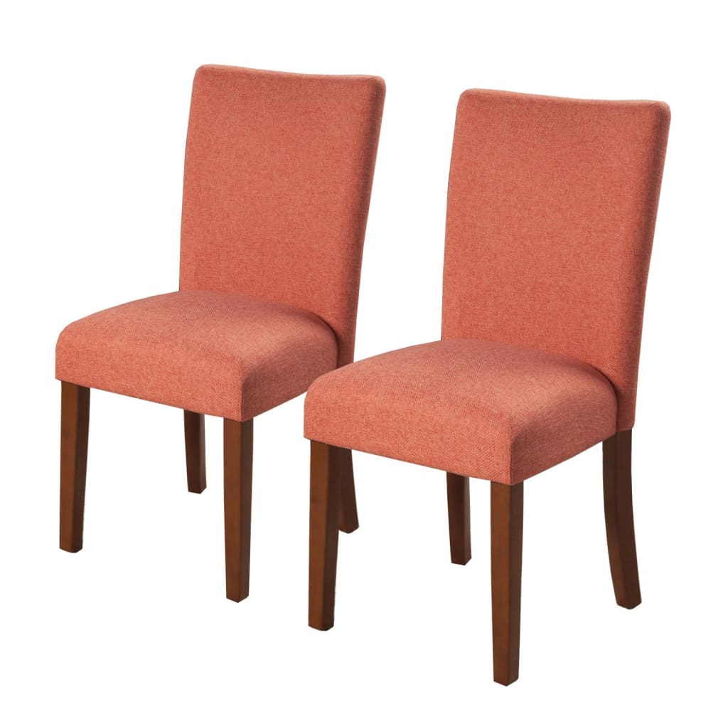 Fabric Upholstered Parson Dining Chair with Wooden Legs, Orange and Brown, Set of Two - K6805-F1569 By Casagear Home