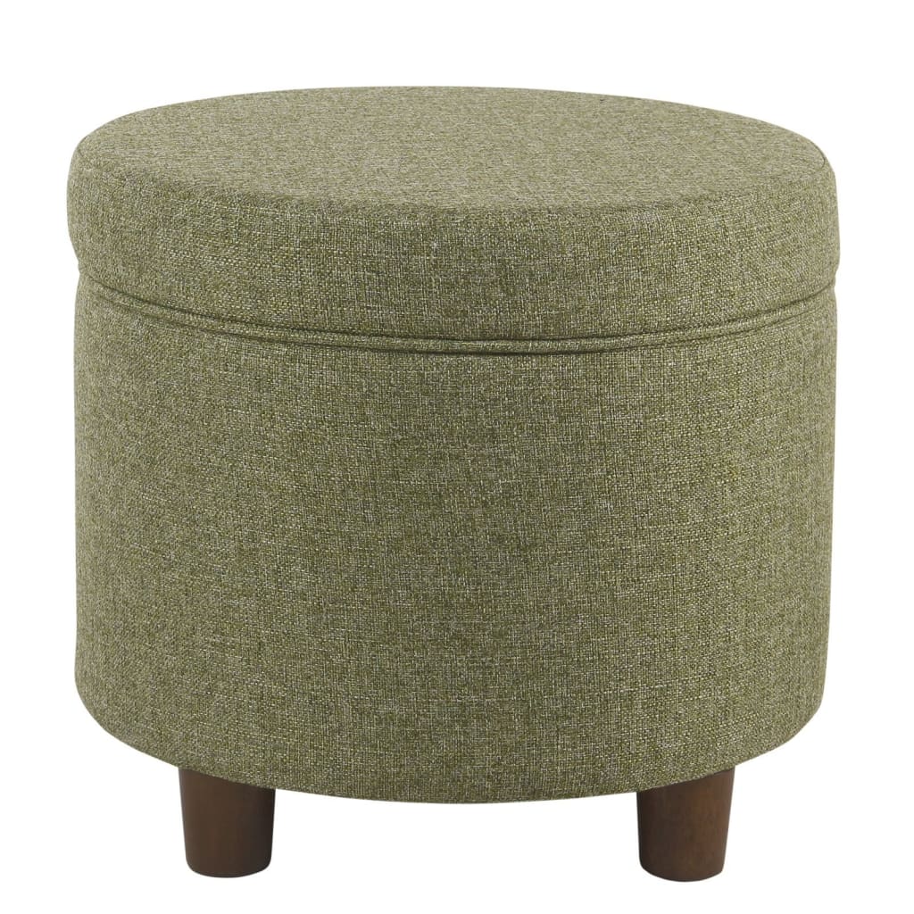 Fabric Upholstered Round Wooden Ottoman with Lift Off Lid Storage, Green - K7716-F2296 By Casagear Home