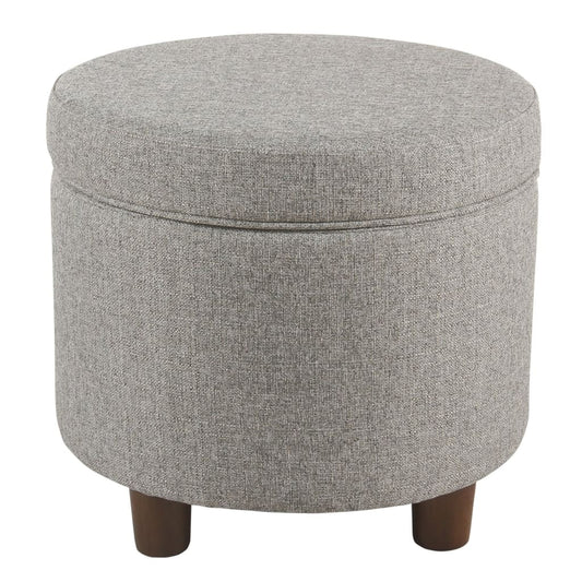 Fabric Upholstered Round Wooden Ottoman with Lift Off Lid Storage, Light Gray - K7716-F2297 By Casagear Home