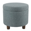 Fabric Upholstered Round Wooden Ottoman with Lift Off Lid Storage, Teal Blue - K7716-F2298 By Casagear Home