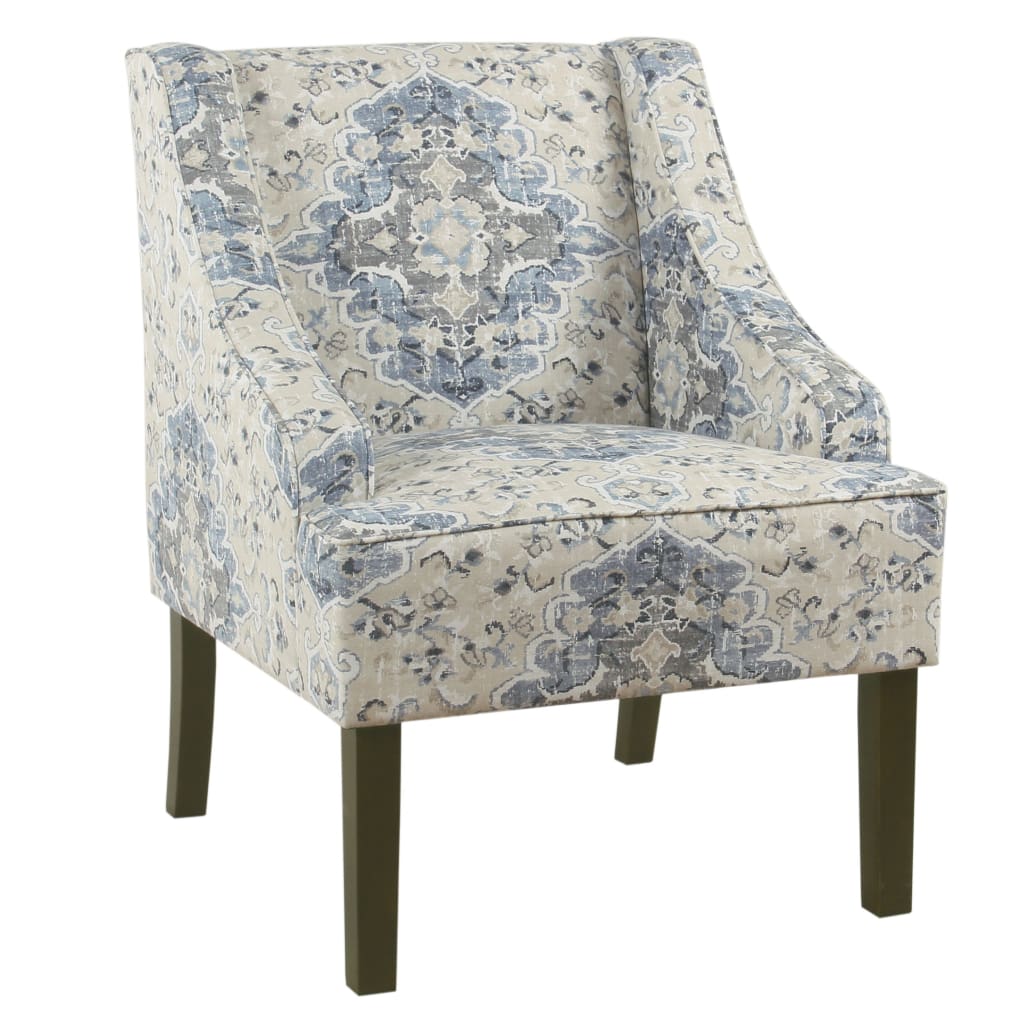 Fabric Upholstered Wooden Accent Chair with Swooping Armrests, Blue, Cream and Brown - K6499-A861 By Casagear Home