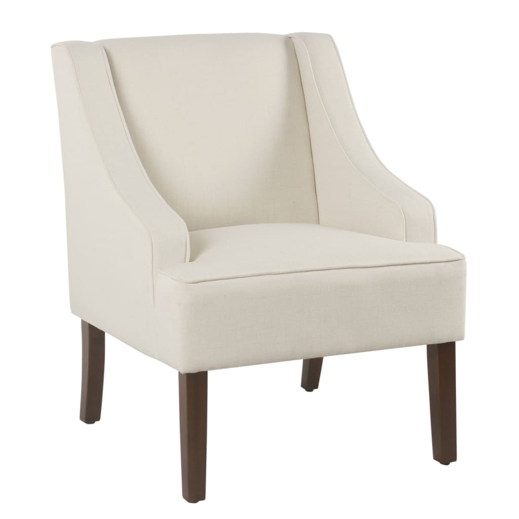 Fabric Upholstered Wooden Accent Chair with Swooping Armrests, Cream and Brown - K6499-F2205 By Casagear Home