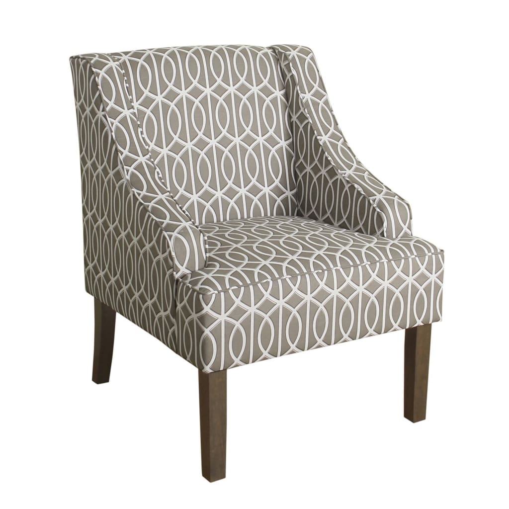 Fabric Upholstered Wooden Accent Chair with Trellis Pattern Design, Gray, White and Brown - K6499-A769 By Casagear Home