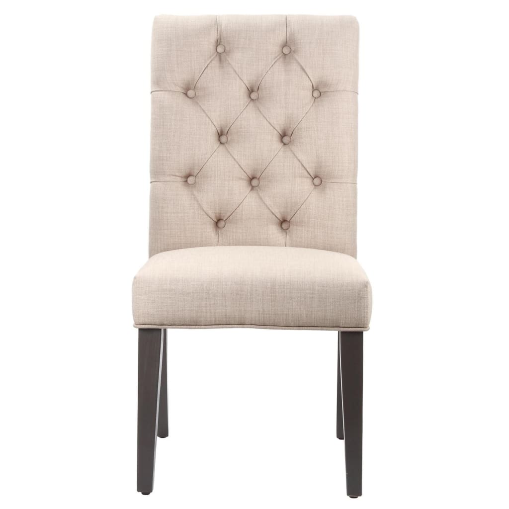 Fabric Upholstered Wooden Chair with Button Tufting Beige and Black MSF-8PL766K