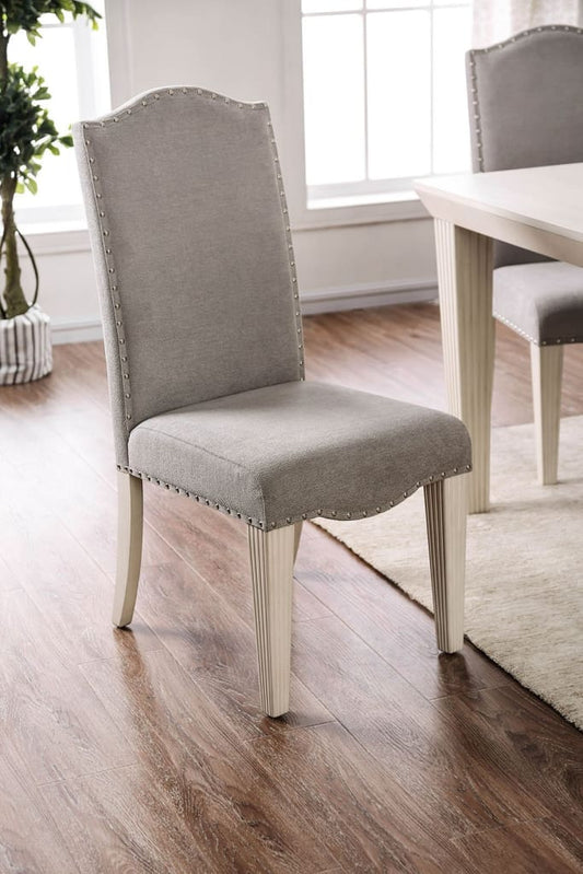 Fabric Upholstered Wooden Side Chair, White And Gray, Pack Of Two -CM3630SC-2PK By Casagear Home