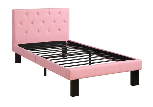 Faux Leather Upholstered Twin size Bed With tufted Headboard Pink