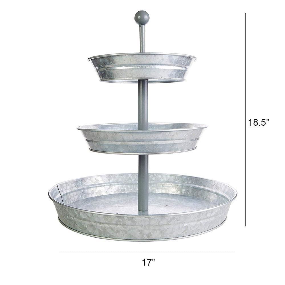 Galvanized Metal 3 Tiered Round Serving Tray Gray I305-HGM006