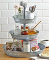 Galvanized Metal 3 Tiered Round Serving Tray, Gray