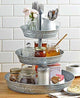 Galvanized Metal 3 Tiered Round Serving Tray, Gray