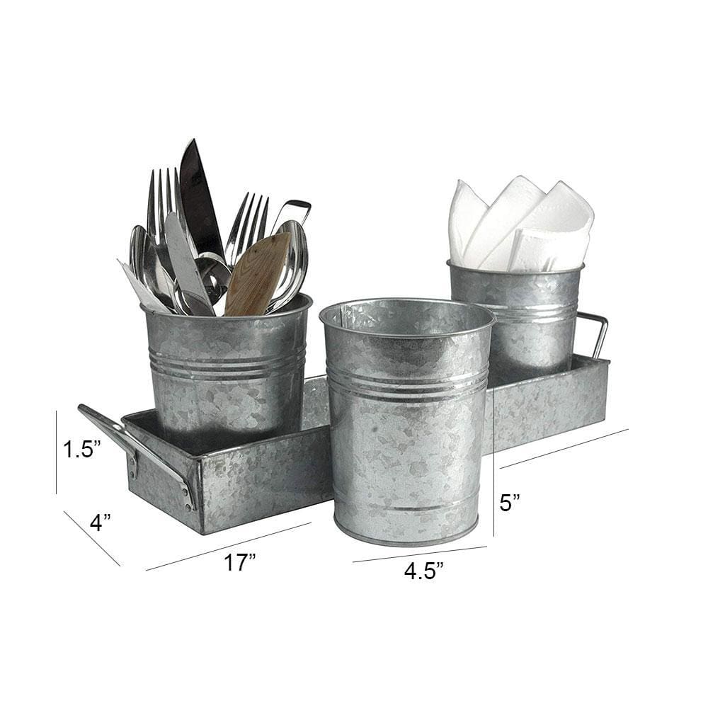 Galvanized Set of Three Planters With Tray Gray I305-HGM007