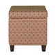 Geometric Patterned Square Wooden Ottoman with Lift Off Lid Storage, Orange and Cream - K7380-F1447 By Casagear Home