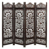 Handcrafted Wooden 4 Panel Room Divider Screen Featuring Lotus Pattern-Reversible-Brown UPT-176789
