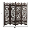 Handcrafted Wooden 4 Panel Room Divider Screen Featuring Lotus Pattern-Reversible-Brown UPT-176789
