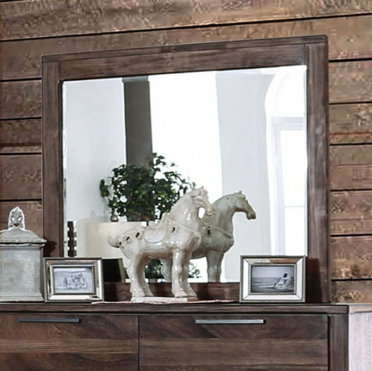 42 Inch Rustic Wood Frame Wall Mirror, Mounting Hardware, Brown By Casagear Home