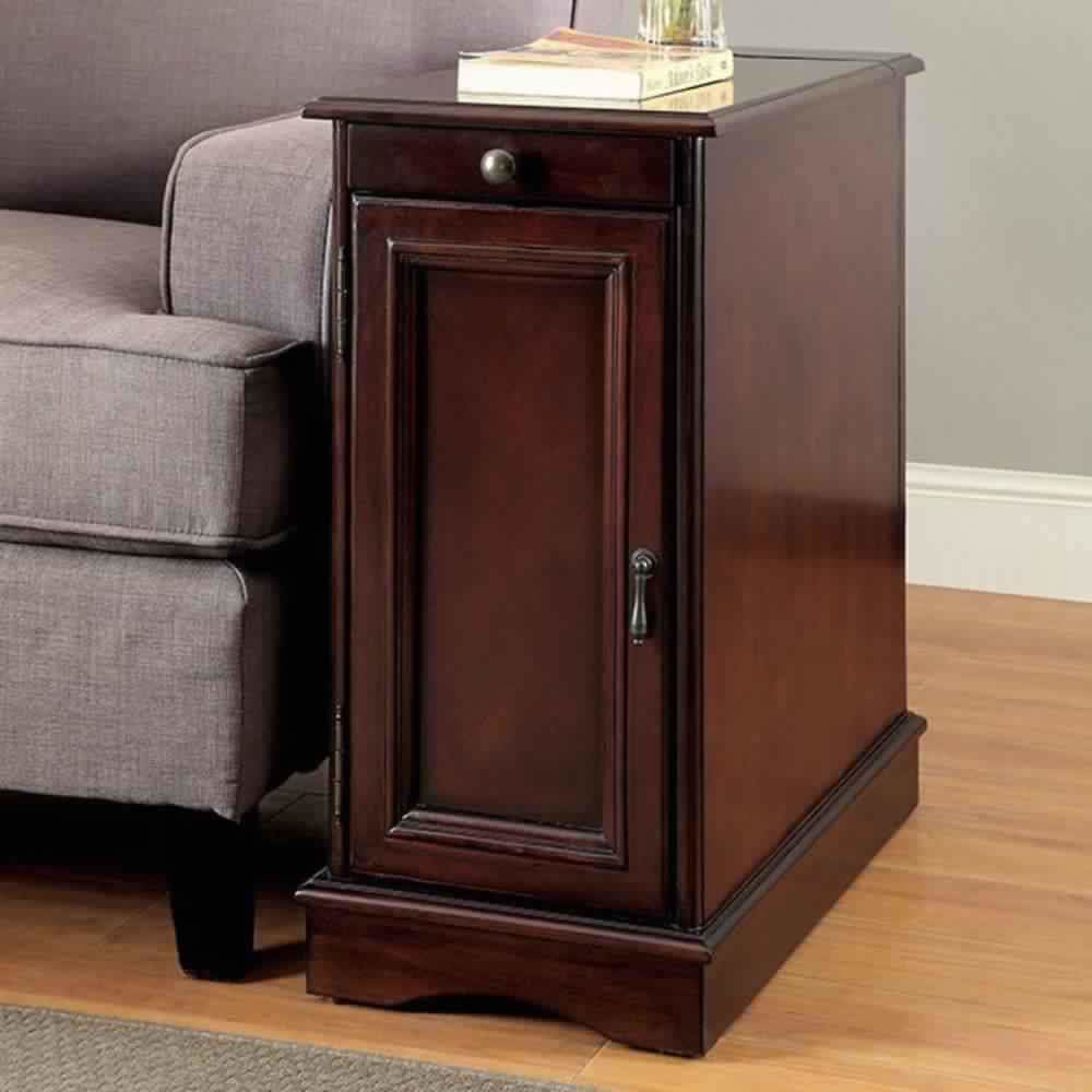 Highly Functional Sleek Transitional Side Table With USB, Cherry By Casagear Home