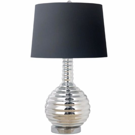 26 Inch Modern Table Lamp, Ribbed Glass Base, Silver, Black By Casagear Home