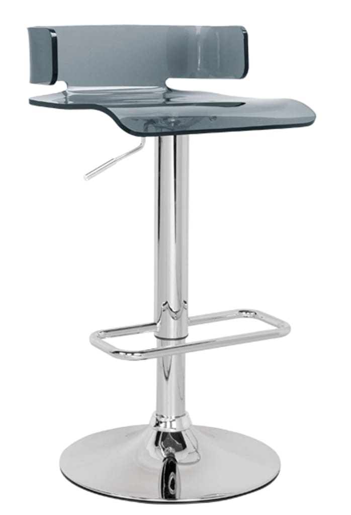 26 Inch Acrylic Adjustable Barstool, Chrome Pedestal Base, Gray