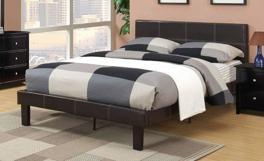 Leather Upholstered Bed With Slats, Brown By Poundex