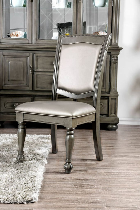 Leather Upholstered Wood Side Chair,Pack Of Two, Glossy Gray By Casagear Home