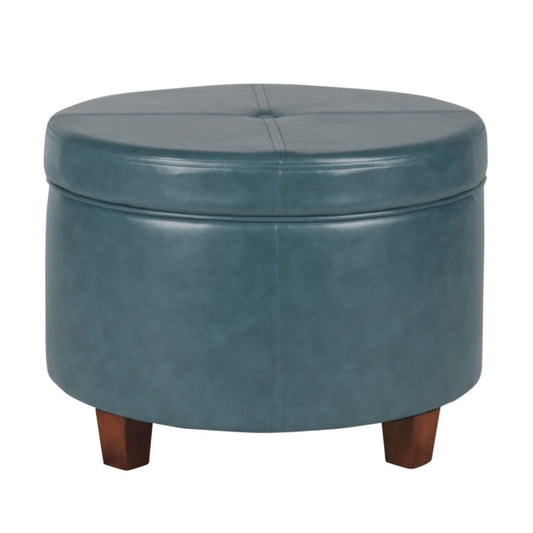Leatherette Upholstered Wooden Ottoman with Single Button Tufted Lift Top Storage, Teal Blue, Large - K6862-E843 By Casagear Home