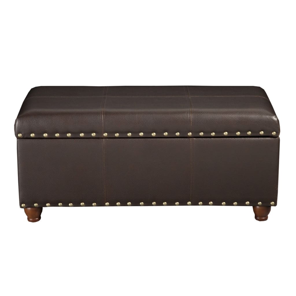 Leatherette Upholstered Wooden Storage Bench with Nail Head Trim Accent, Espresso Brown - N8521-E208