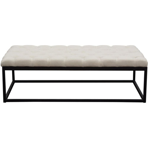 Bench | Linen Upholstered | Button Tufted | Large | Beige & Black