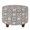 Medallion Pattern Fabric Upholstered Ottoman with Wooden Bun Feet, Cream and Black - K6427-F1604 By Casagear Home