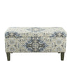 Medallion Print Fabric Upholstered Wooden Bench With Hinged Storage, Large, Blue and Cream - K6384NP-A861 By Casagear Home
