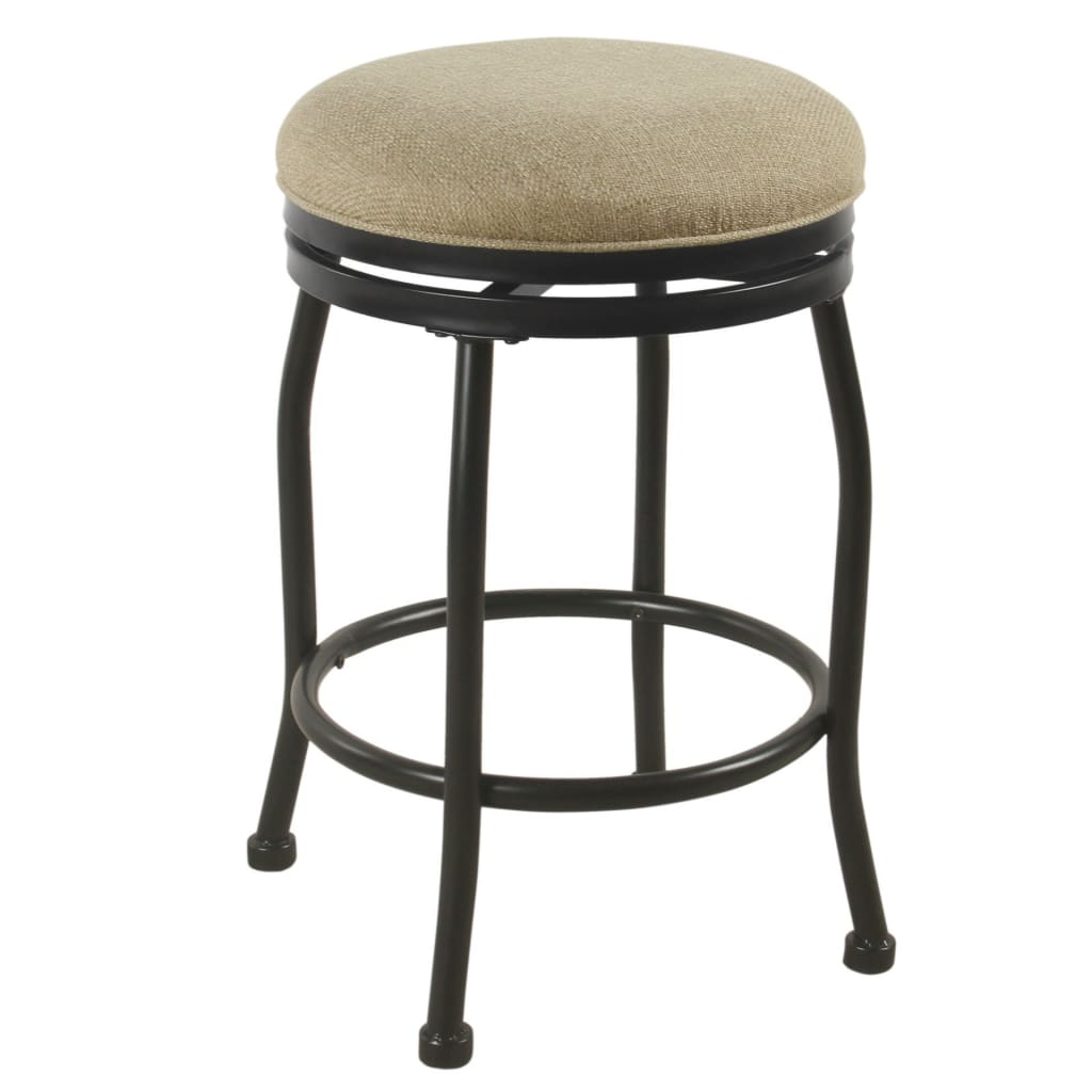 Metal Counter Stool with Swivelling Fabric Padded Seat, Beige and Black - K7854-24-F2011 By Casagear Home
