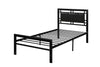 Metal Frame Twin Bed With Leather Upholstered Headboard Black