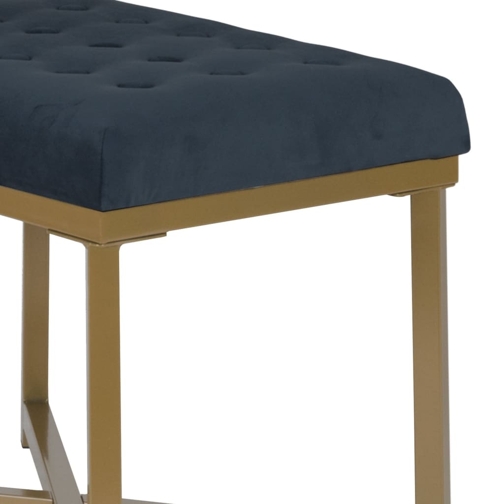 Metal Framed Bench with Button Tufted Velvet Upholstered Seat Dark Blue and Gold - K6958-B123 KFN-K6958-B123