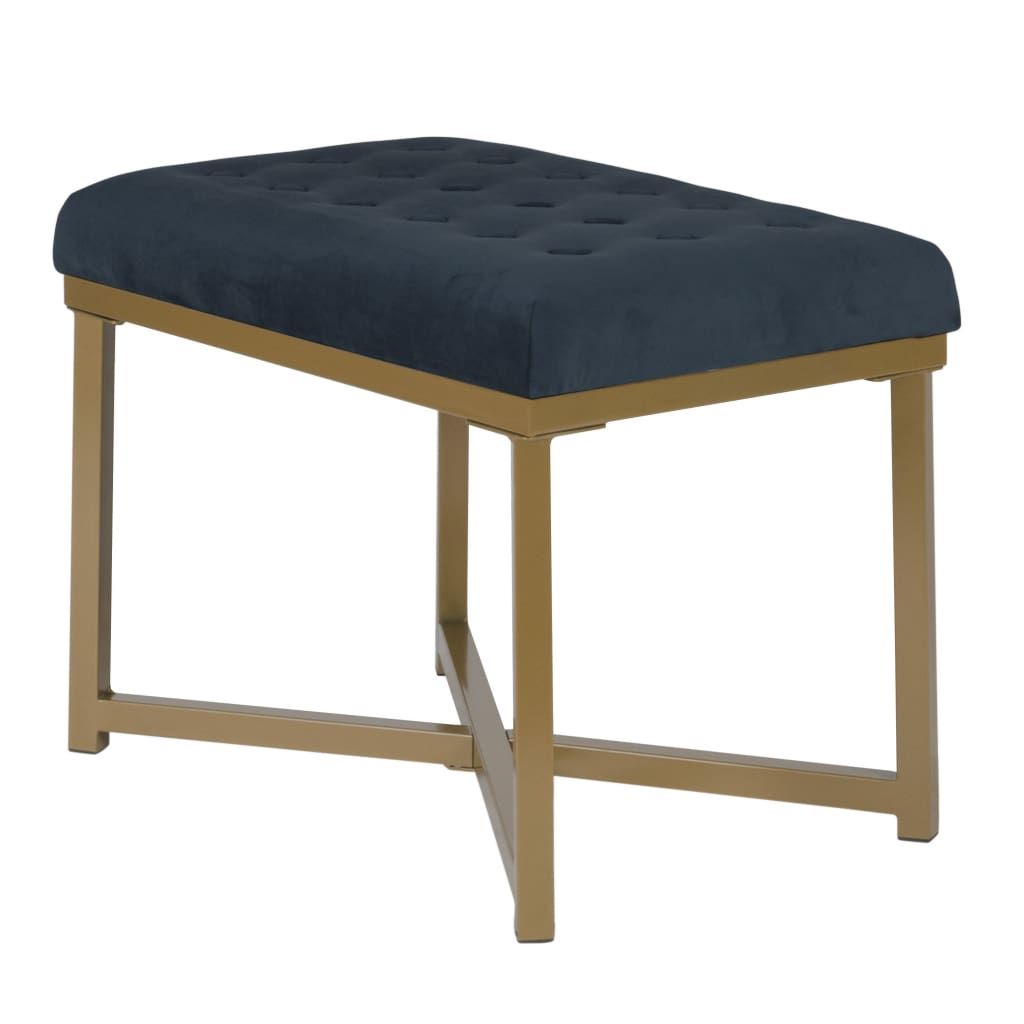 Metal Framed Bench with Button Tufted Velvet Upholstered Seat, Dark Blue and Gold - K6958-B123 By Casagear Home