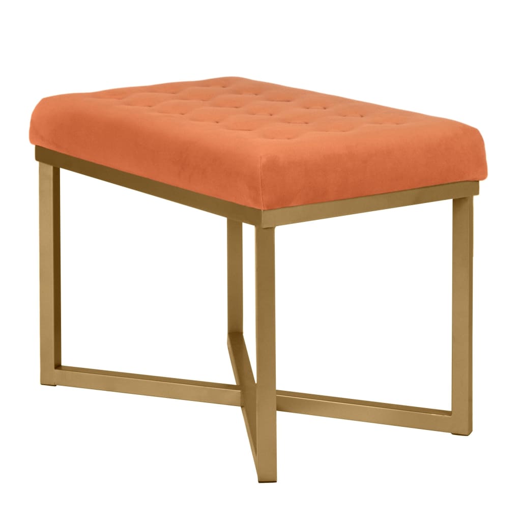 Metal Framed Bench with Button Tufted Velvet Upholstered Seat, Orange and Gold - K6958-B200 By Casagear Home