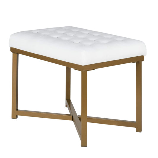 Metal Framed Bench with Button Tufted Velvet Upholstered Seat, White and Gold - K6958-B118 By Casagear Home
