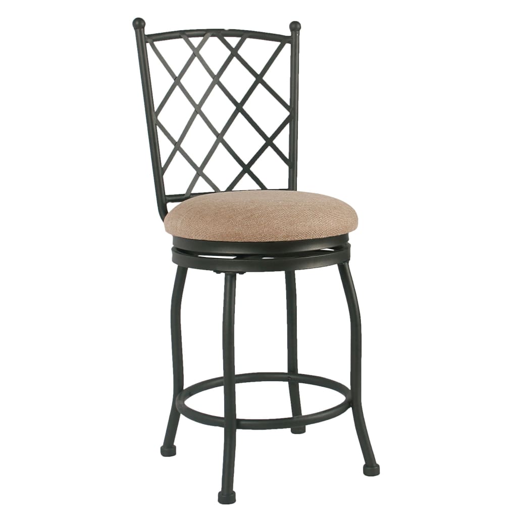 Metal Framed Counter Stool with Fabric Upholstered seat and Designer Back, Beige and Black - K4004-24 By Casagear Home