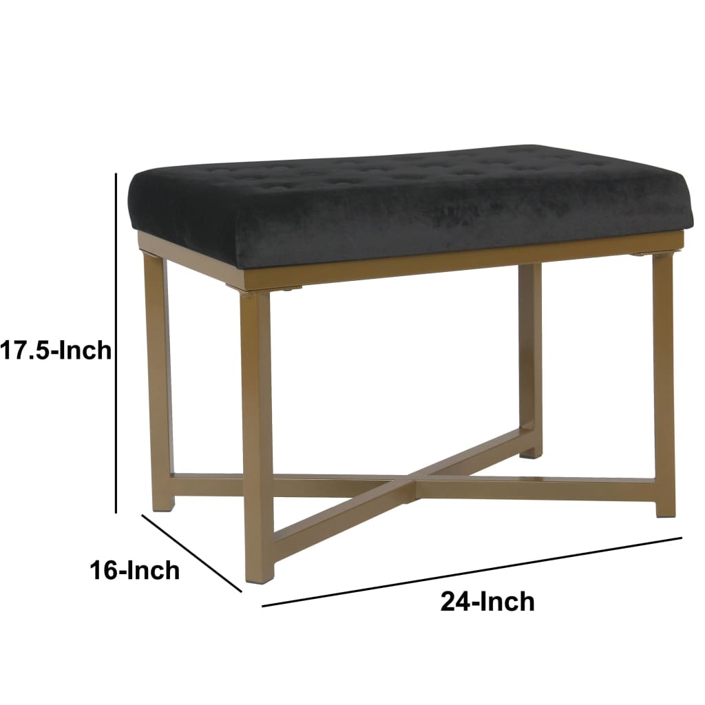 Metal Framed Ottoman with Button Tufted Velvet Upholstered Seat Black and Gold - K6958-B255 KFN-K6958-B255