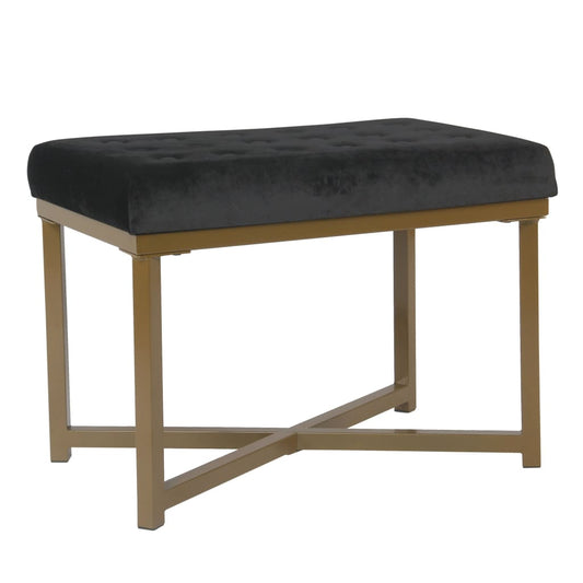 Metal Framed Ottoman with Button Tufted Velvet Upholstered Seat, Black and Gold - K6958-B255 By Casagear Home