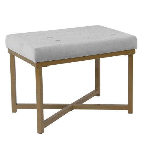 Ottoman | Metal Frame | Velvet Seat | Button Tufted | Light Gray Gold