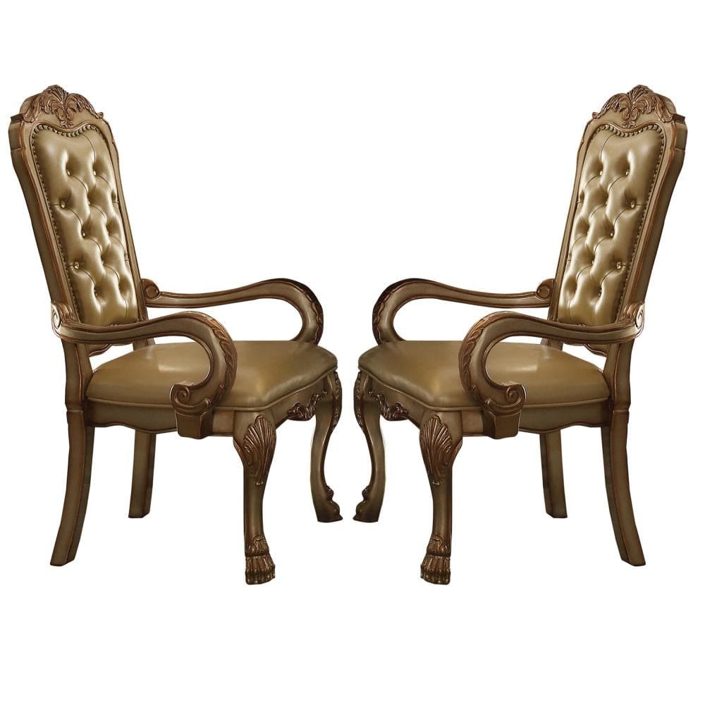 24 Inch Wide Dining Chair, Vegan Faux Leather, Set of 2, Beige, Gold By Casagear Home