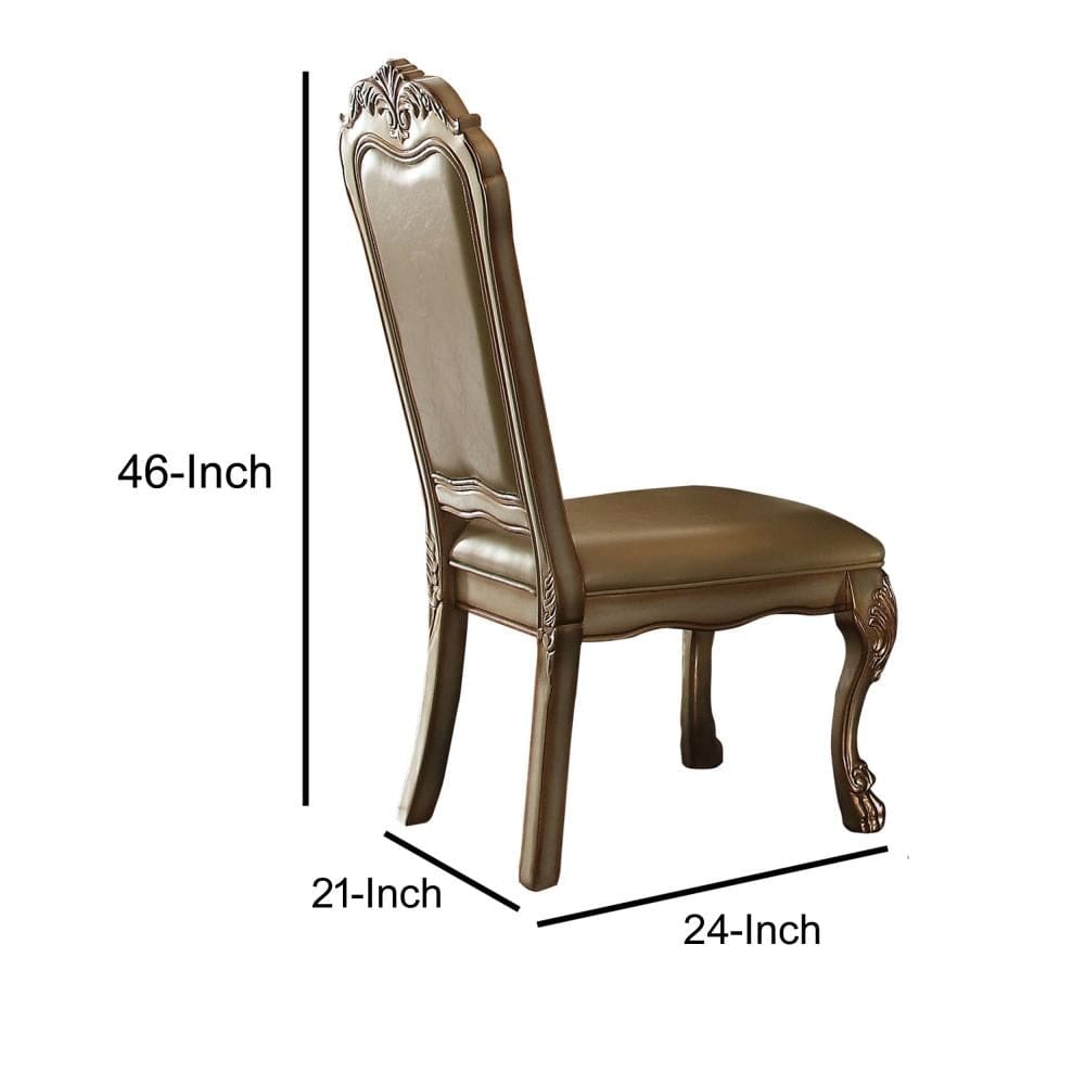24 Inch Wide Dining Chair Vegan Faux Leather Set of 2 Beige Gold AMF-63153