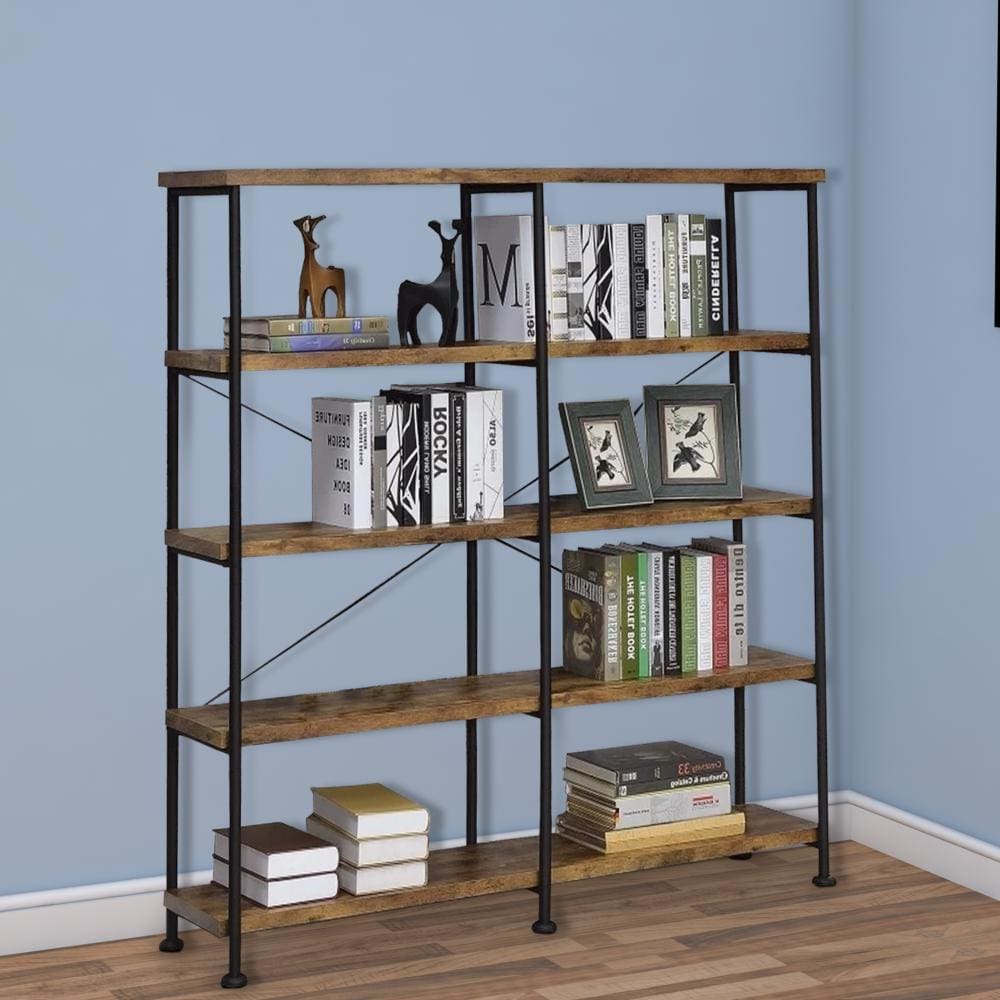 63 Inch Industrial 4 Tier Shelf Bookshelf Particleboard Metal Frame Brown Black CCA-801543