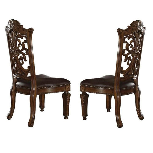 27 Inch Wide Dining Side Chair, Faux Leather, Set of 2, Brown