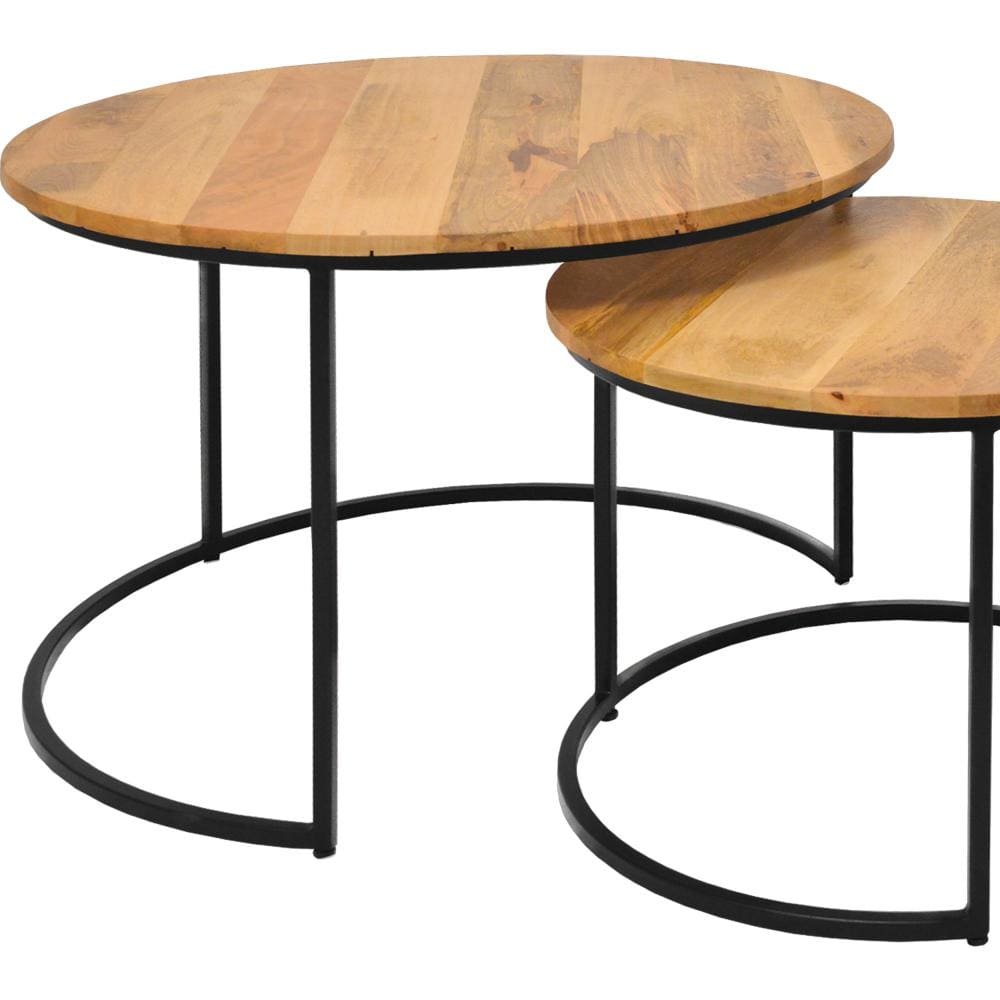 Round Wooden Nesting Coffee Table with Metal Frame Set of 3 Brown and Black By The Urban Port UPT-242949