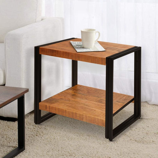 24 Inch Wooden Farmhouse Side Table with Open Compartment, Brown and Black By The Urban Port