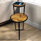 Two Tier Round Wooden Side Table with Metal Frame, Brown and Brass By The Urban Port