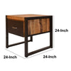 24 Inch Single Drawer Wooden Side Table with Metal Frame Brown and Black By The Urban Port UPT-242953