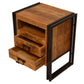 2 Drawer Wooden Farmhouse Side Table with Open Cubby and Metal Frame Brown and Black By The Urban Port UPT-242955