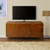 2 Door Wooden TV Console with 3 Drawers and Honeycomb Design, Walnut Brown By The Urban Port